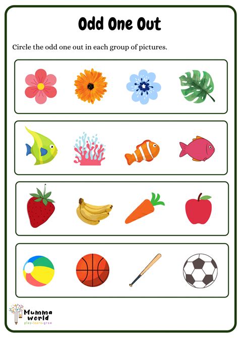 odd one out worksheet for nursery|odd man out for kids.